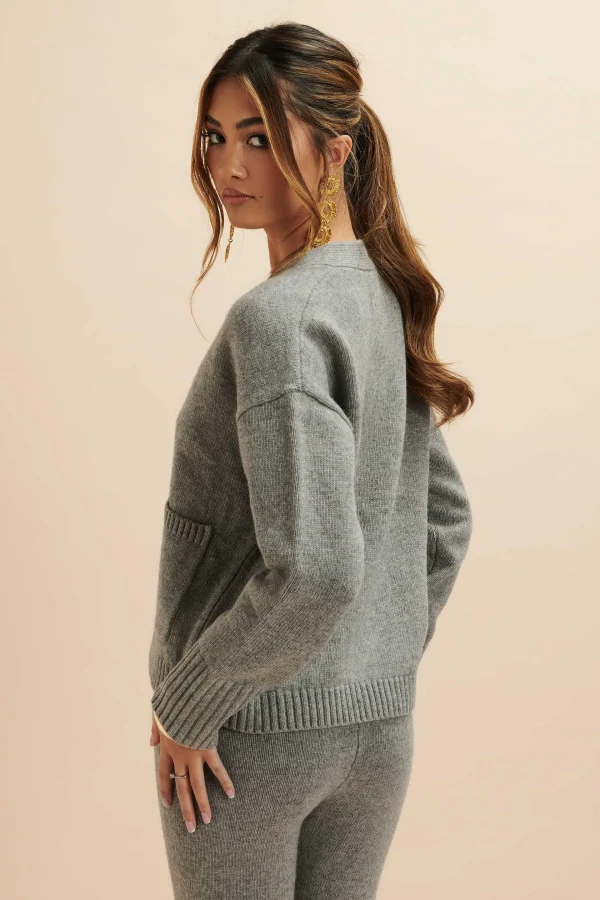 Hot Lavish Alice Nella Knitted Cashmere Blend Relaxed Cardigan In Grey