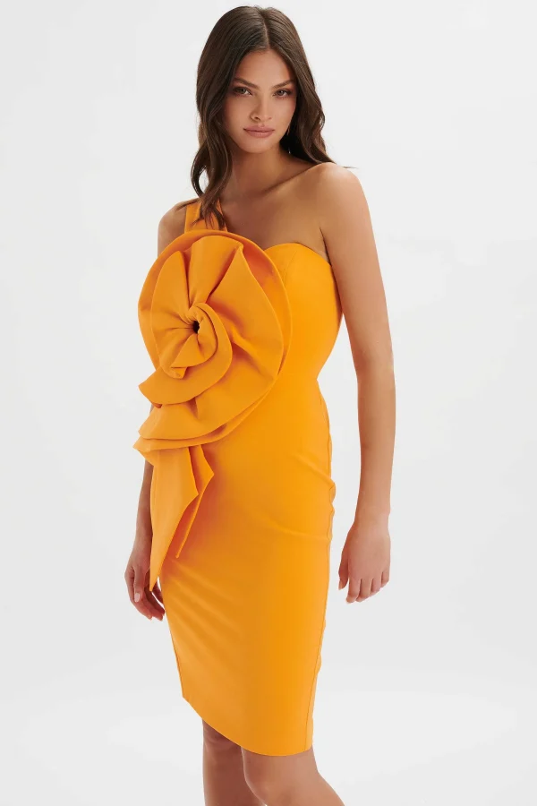 Flash Sale Lavish Alice Nola 3D Statement Ruffle Midi Dress In Papaya