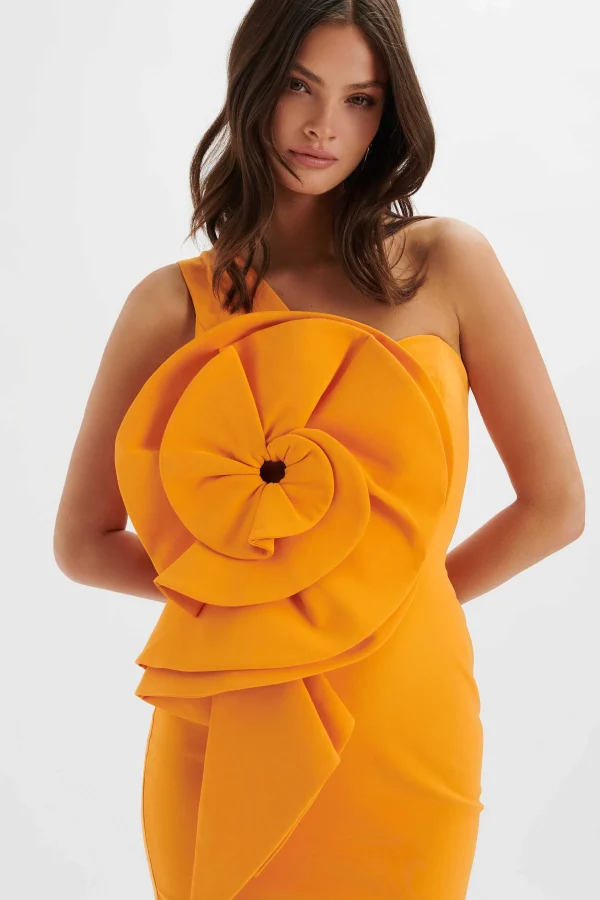 Flash Sale Lavish Alice Nola 3D Statement Ruffle Midi Dress In Papaya