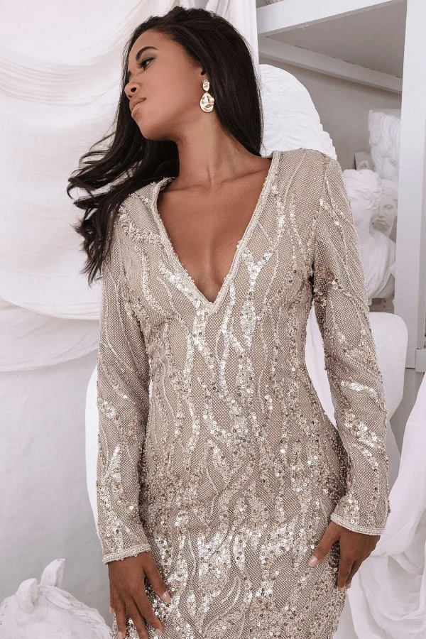 Shop Lavish Alice Ophelia Embellished Sequin Print Mini Dress In Gold