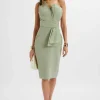 Outlet Lavish Alice Pandora Asymmetric Oversized Statement Bow Midi Dress In Sage Green