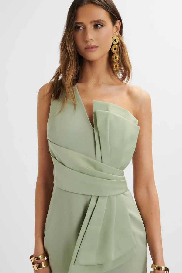 Outlet Lavish Alice Pandora Asymmetric Oversized Statement Bow Midi Dress In Sage Green