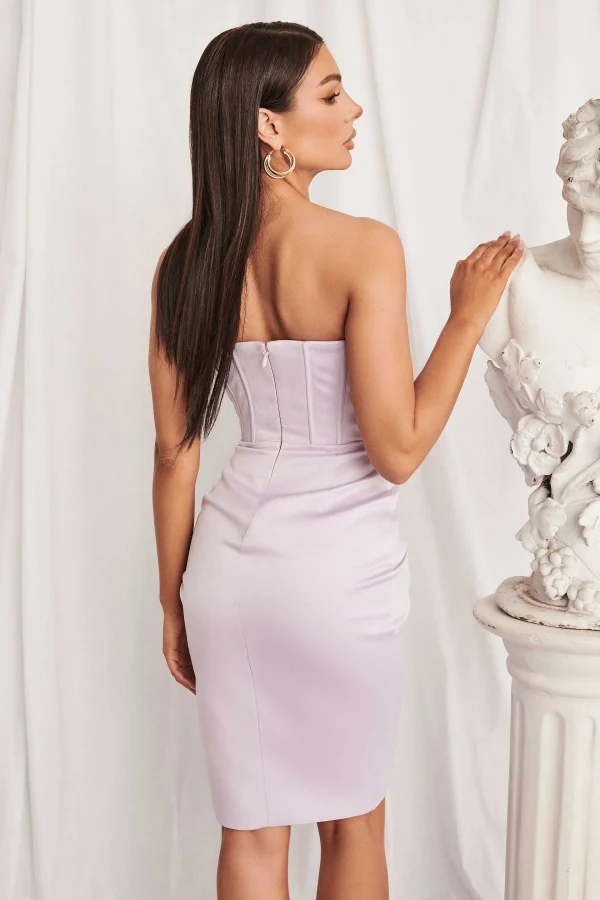 Fashion Lavish Alice Piper Satin Pleated Corset Bandeau Midi Dress In Lilac