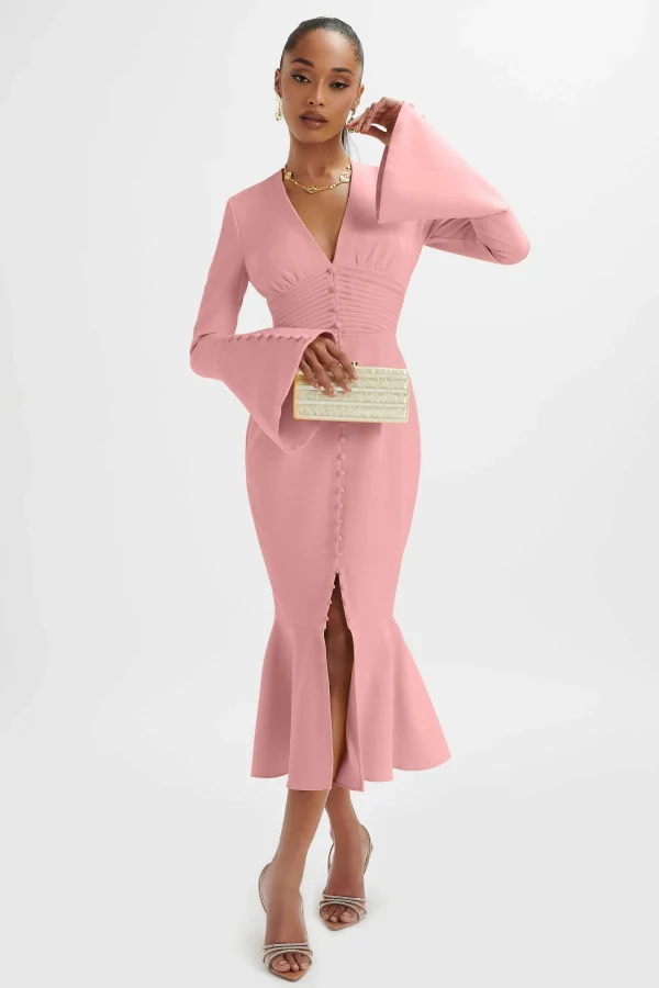 Best Sale Lavish Alice **Pre-Order** Salma Fluted Sleeve Longline Fishtail Midi Dress In Pink