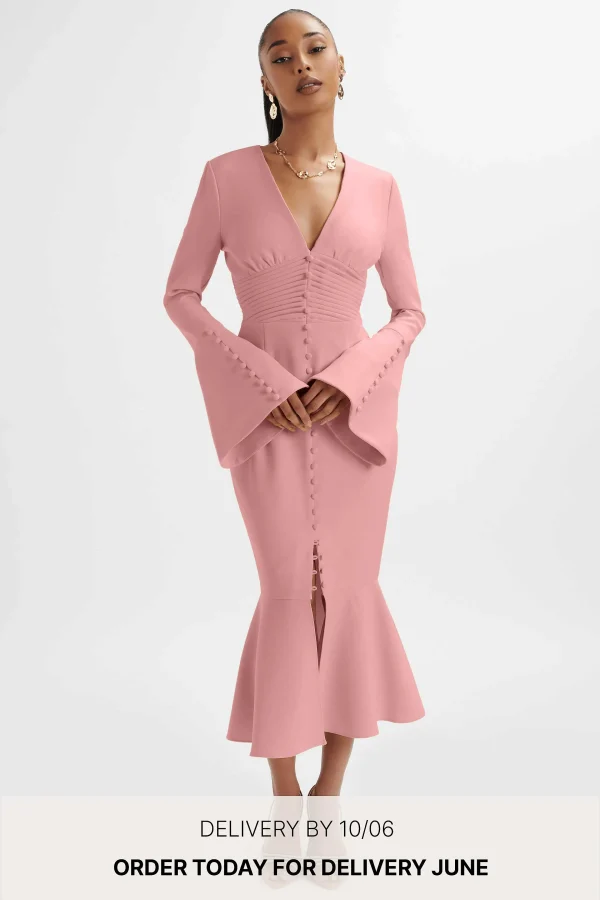 Best Sale Lavish Alice **Pre-Order** Salma Fluted Sleeve Longline Fishtail Midi Dress In Pink