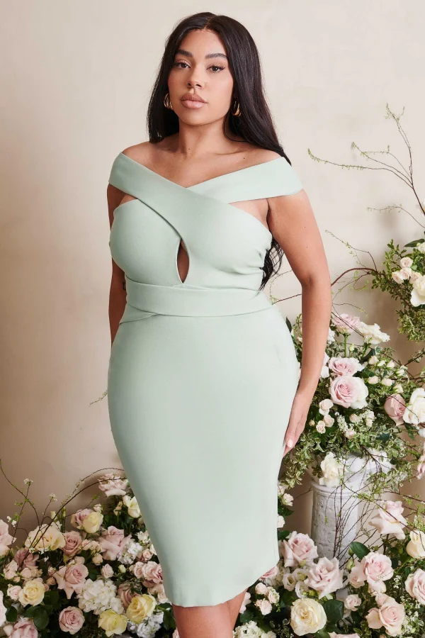 Hot Lavish Alice Raelynn Curve Off Shoulder Wrap Ponte Dress In Sage