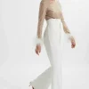 Flash Sale Lavish Alice Raisa Pearl Embellished Feather Cuff Jumpsuit In White