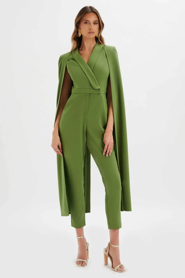 Best Sale Lavish Alice Rayna Cape Style Tailored Jumpsuit In Green