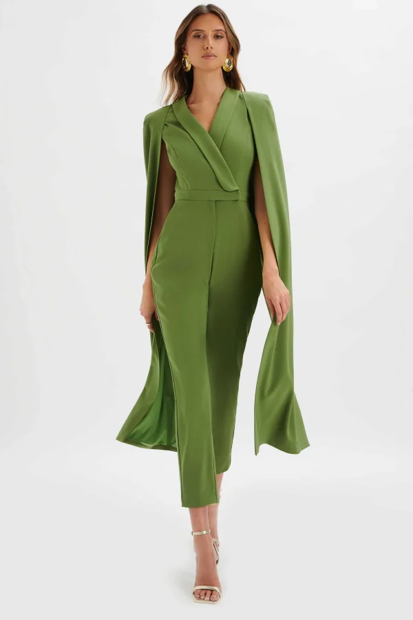 Best Sale Lavish Alice Rayna Cape Style Tailored Jumpsuit In Green