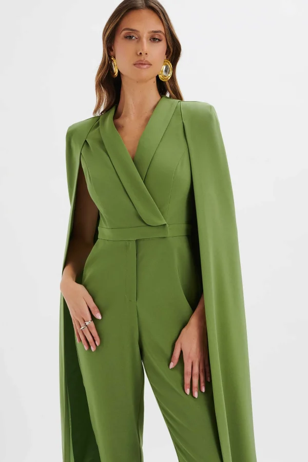 Best Sale Lavish Alice Rayna Cape Style Tailored Jumpsuit In Green