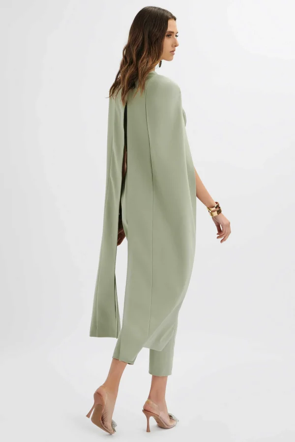 New Lavish Alice Rayna Longline Cape Tailored Jumpsuit In Sage Green