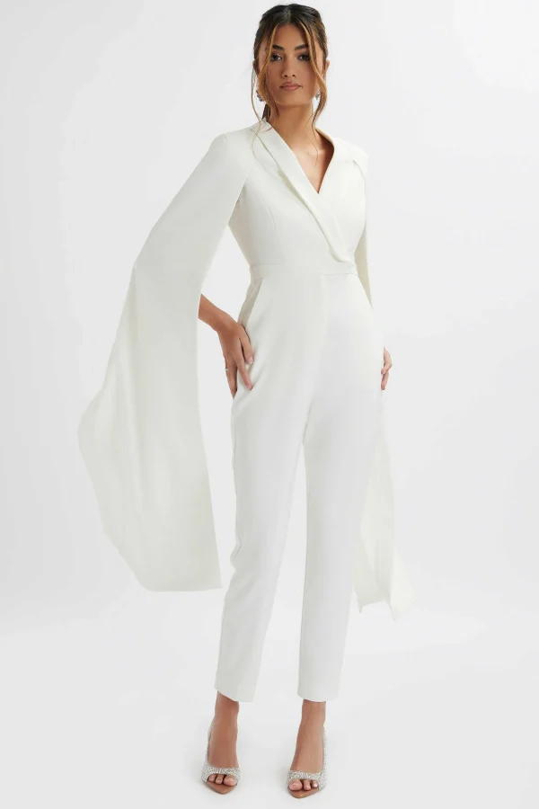 Store Lavish Alice Rayna Longline Cape Tailored Jumpsuit In White