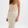 New Lavish Alice Renata Bonded Satin Corset Maxi Dress In Champagne