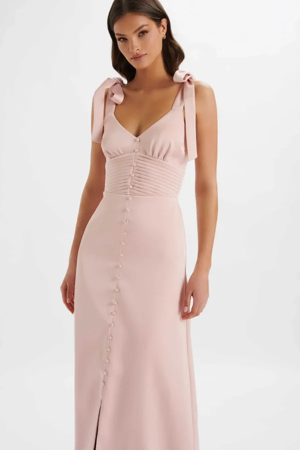 Shop Lavish Alice Reve Satin Tie Shoulder Maxi Dress In Pink