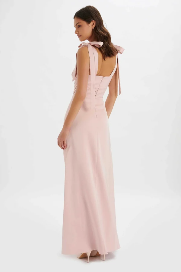 Shop Lavish Alice Reve Satin Tie Shoulder Maxi Dress In Pink