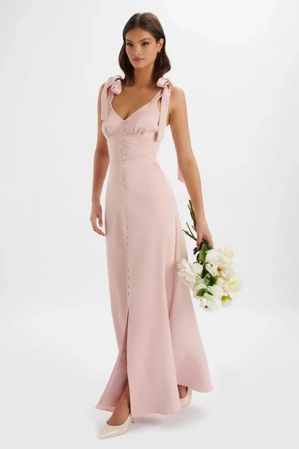 Shop Lavish Alice Reve Satin Tie Shoulder Maxi Dress In Pink