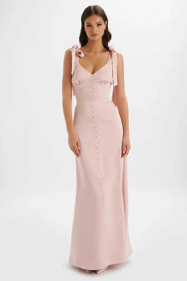 Shop Lavish Alice Reve Satin Tie Shoulder Maxi Dress In Pink