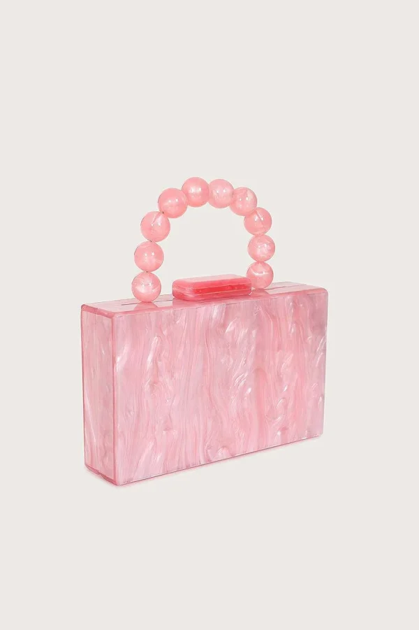 Outlet Lavish Alice Reya Bead Handle Marbled Box Clutch Bag In Pink