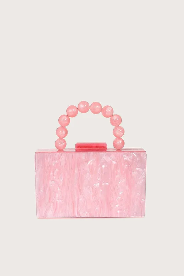 Outlet Lavish Alice Reya Bead Handle Marbled Box Clutch Bag In Pink