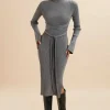 Shop Lavish Alice Romi Knitted Ribbed Open Back Sleeved Midi Dress In Grey