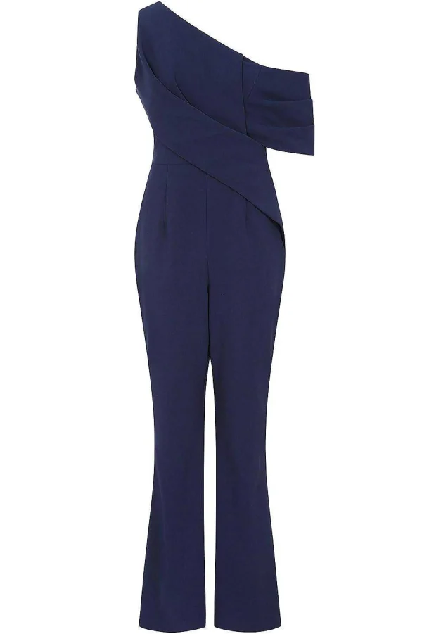 Shop Lavish Alice Rylie One Shoulder Pleat Detail Jumpsuit In Navy