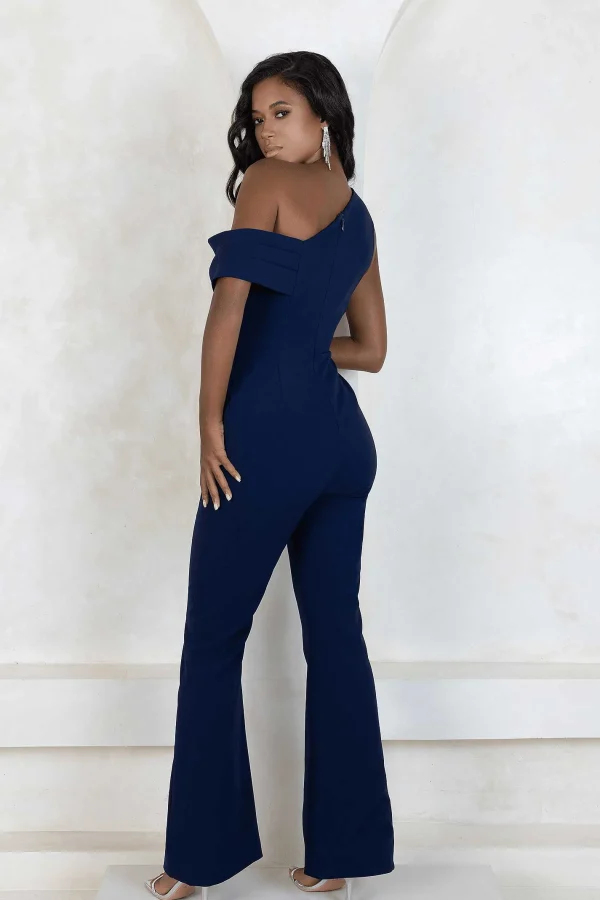 Shop Lavish Alice Rylie One Shoulder Pleat Detail Jumpsuit In Navy