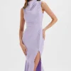 Best Lavish Alice Saffron High Neck Micro Button Midi Dress In Lilac