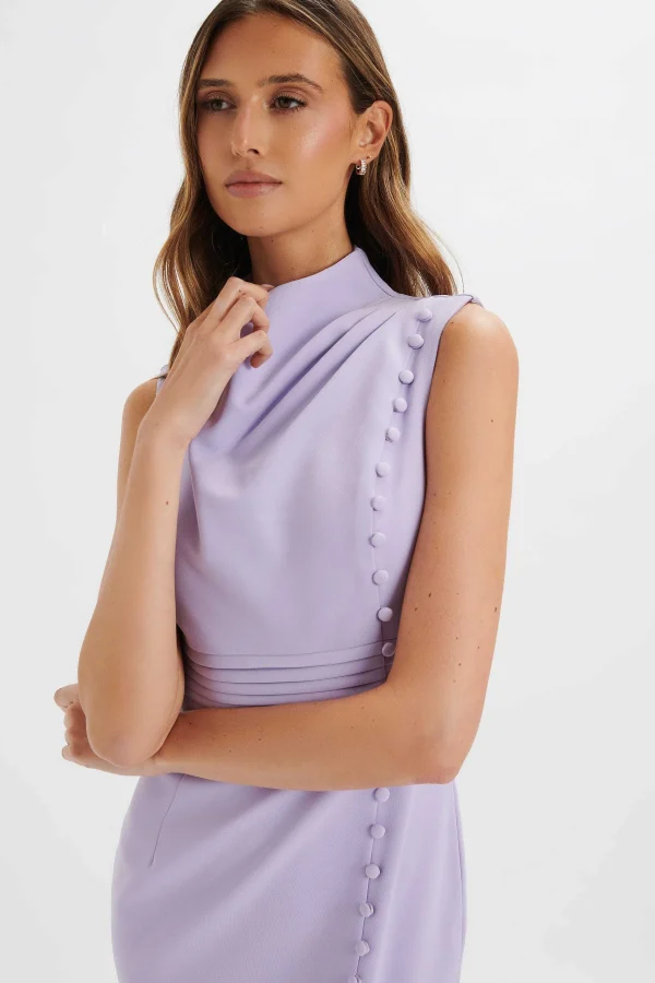 Best Lavish Alice Saffron High Neck Micro Button Midi Dress In Lilac