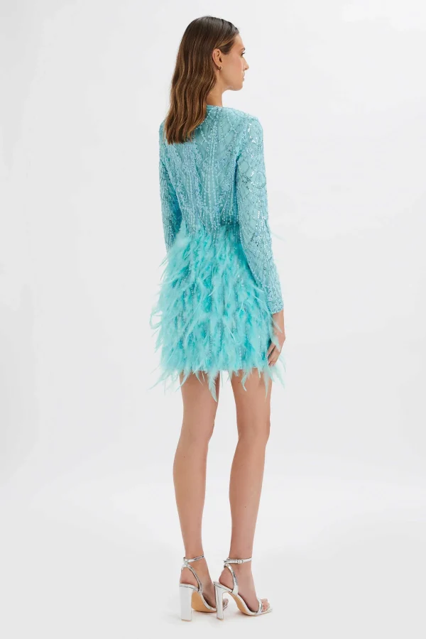 New Lavish Alice Selene Embellished Feather Mini Dress In Blue