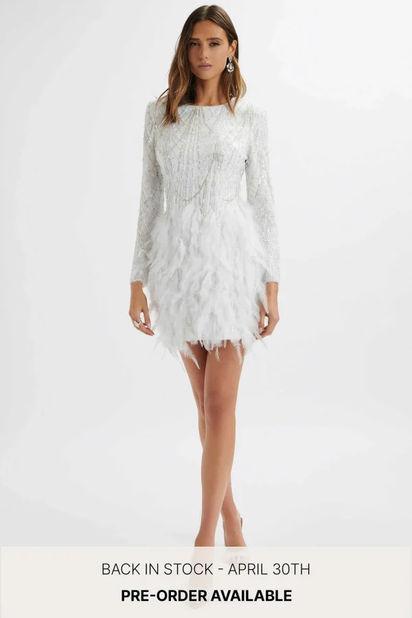 Best Lavish Alice Selene Embellished Feather Mini Dress In White