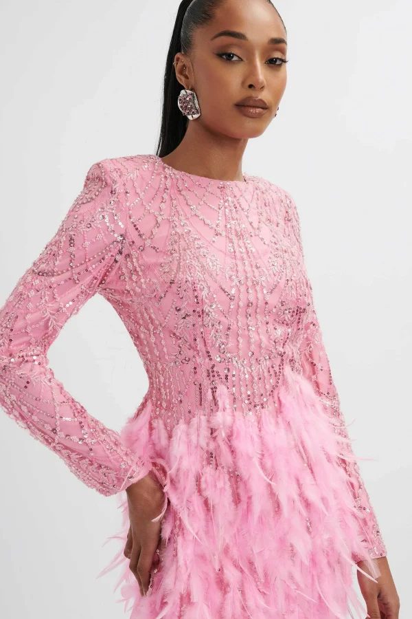 Hot Lavish Alice Selene Embellished Feather Mini Dress In Pink