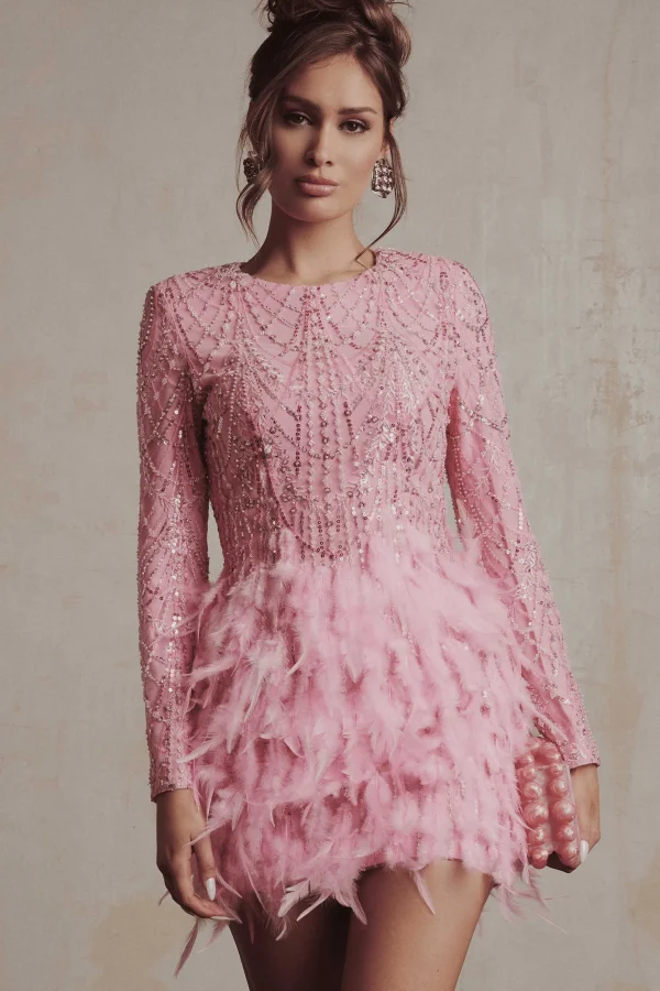 Hot Lavish Alice Selene Embellished Feather Mini Dress In Pink