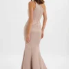 Best Sale Lavish Alice Shailene Bonded Satin Asymmetric Maxi Dress In Mink