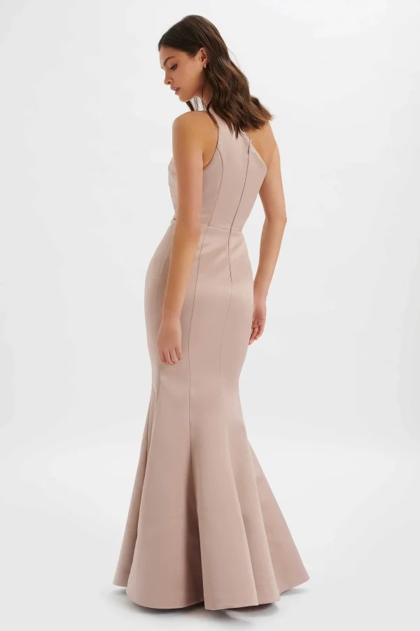 Best Sale Lavish Alice Shailene Bonded Satin Asymmetric Maxi Dress In Mink