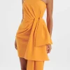 New Lavish Alice Shakira Bandeau Half Bow Drape Midi Dress In Apricot