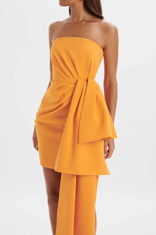 New Lavish Alice Shakira Bandeau Half Bow Drape Midi Dress In Apricot