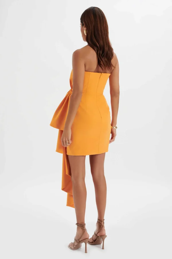 New Lavish Alice Shakira Bandeau Half Bow Drape Midi Dress In Apricot