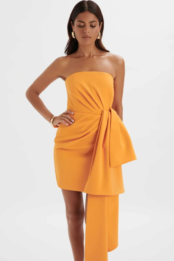 New Lavish Alice Shakira Bandeau Half Bow Drape Midi Dress In Apricot