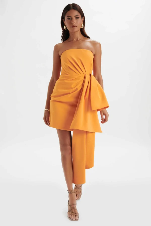 New Lavish Alice Shakira Bandeau Half Bow Drape Midi Dress In Apricot