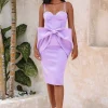 Discount Lavish Alice Shiloh Extreme Bow Corset Detail Midi Dress In Lavender Satin