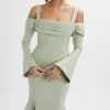 Online Lavish Alice Sia Ponte Pleated Cowl Longline Midi Dress In Sage Green