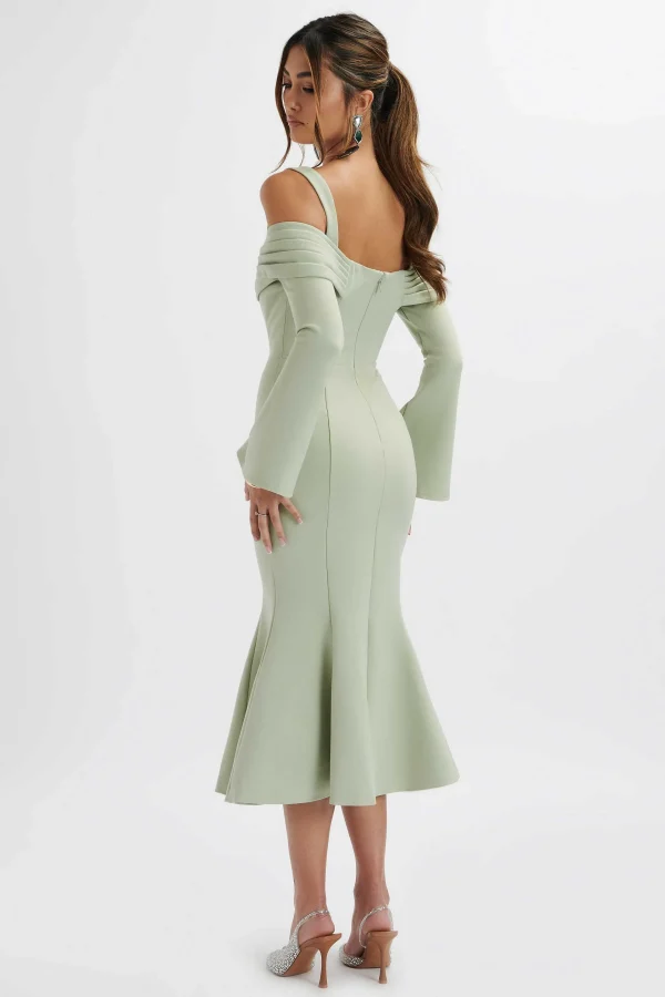 Online Lavish Alice Sia Ponte Pleated Cowl Longline Midi Dress In Sage Green