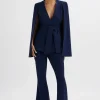 Store Lavish Alice Skye Belted Cape Blazer In Navy