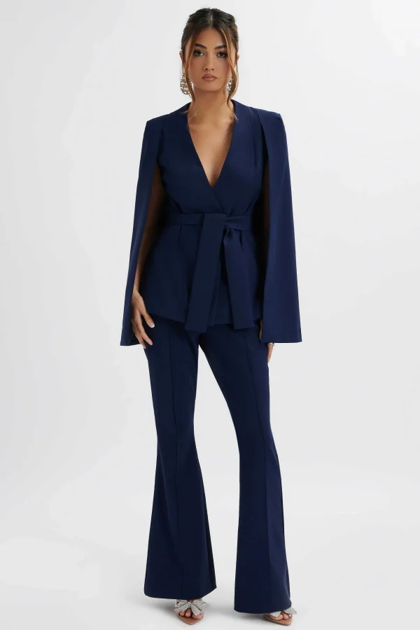 Store Lavish Alice Skye Belted Cape Blazer In Navy