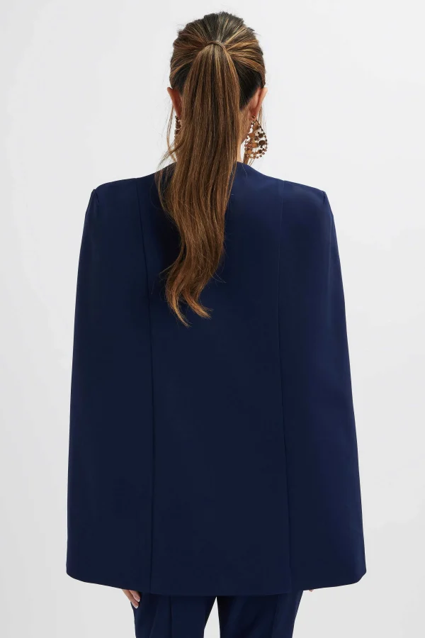 Store Lavish Alice Skye Belted Cape Blazer In Navy