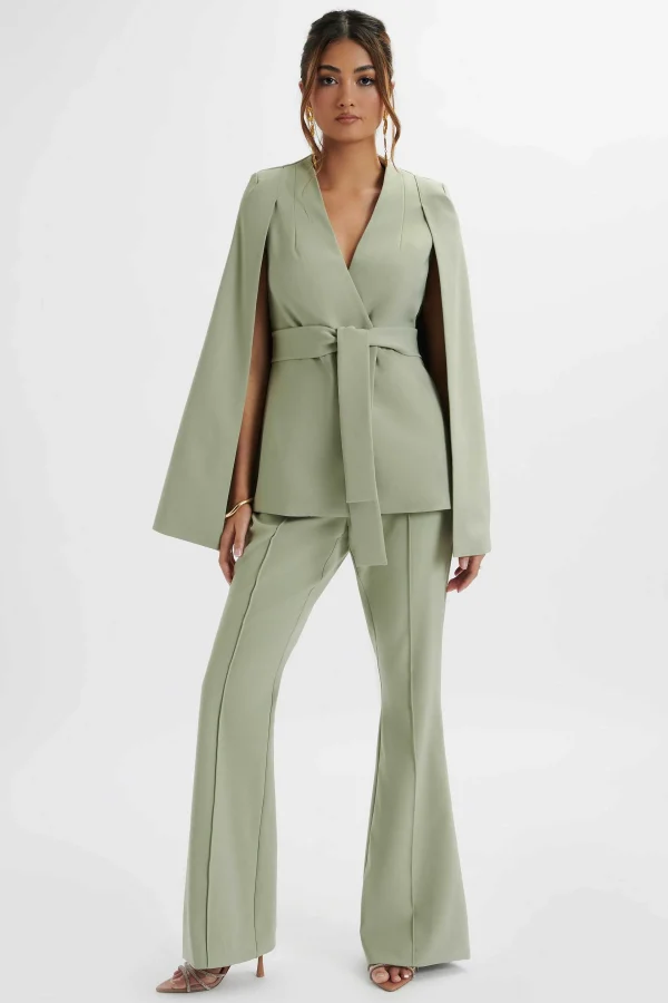 Best Lavish Alice Skye Belted Cape Blazer Jacket In Sage Green