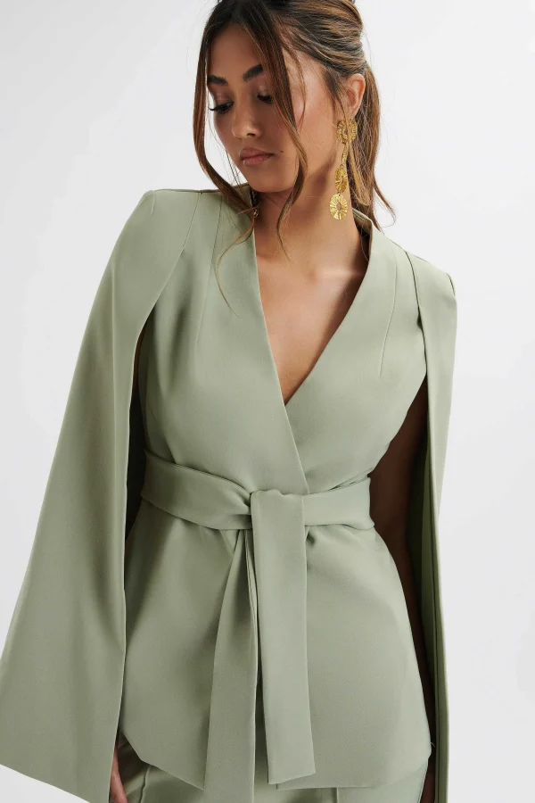 Best Lavish Alice Skye Belted Cape Blazer Jacket In Sage Green