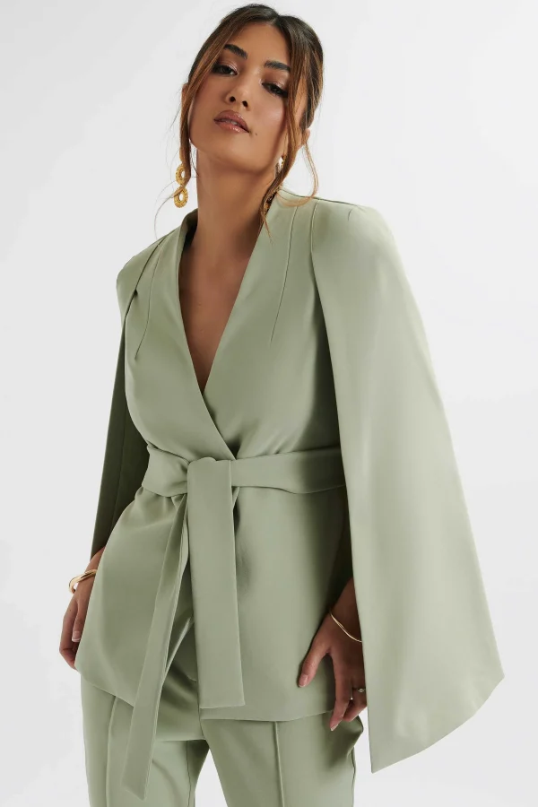 Best Lavish Alice Skye Belted Cape Blazer Jacket In Sage Green