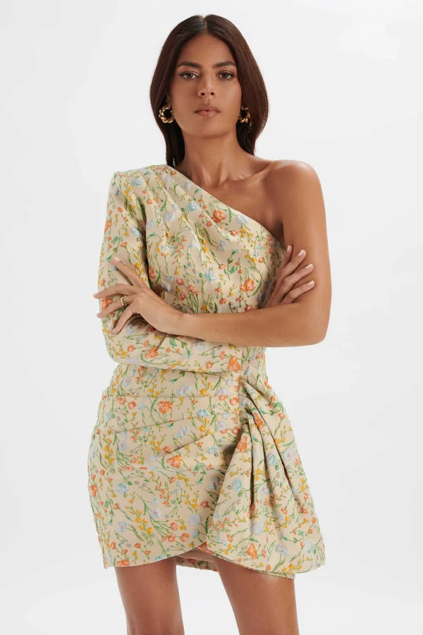 Hot Lavish Alice Suki One Shoulder Wrap Mini Dress In Floral Brocade