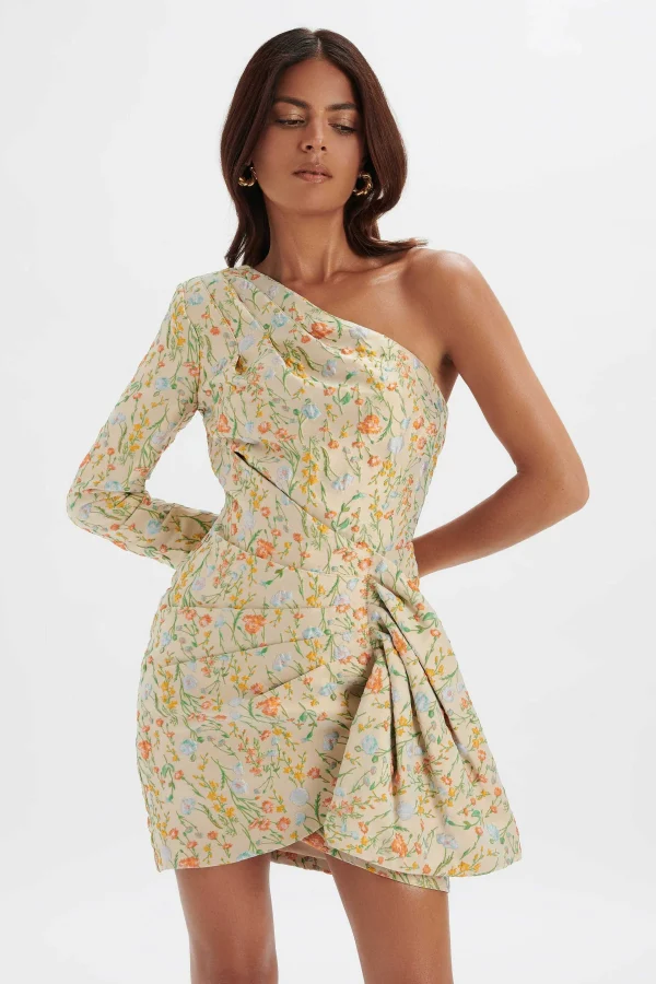 Hot Lavish Alice Suki One Shoulder Wrap Mini Dress In Floral Brocade